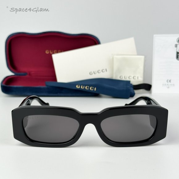 NEW Gucci GG1426S 001 Black Grey Unisex Rectangle Sunglasses GG 1426S - Picture 1 of 12